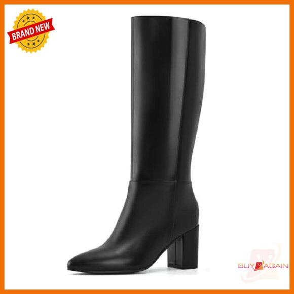 Knee High Boots Chunky Heel Pointed Toe Faux Suede Women's Size 6-10 - Picture 2 of 8